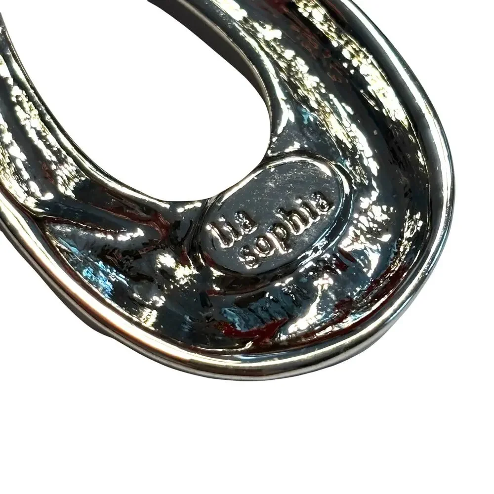Lia Sophia oval shape silver pendant teardrop with gray swirl enamel details
